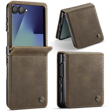 Custodia a portafoglio in pelle di vitello con blocco RFID Samsung Galaxy Z Flip7 Caseme 033 - Caffè