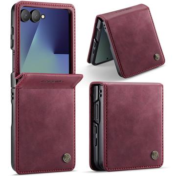 Custodia a portafoglio in pelle di vitello con blocco RFID Samsung Galaxy Z Flip7 Caseme 033 - Rossa