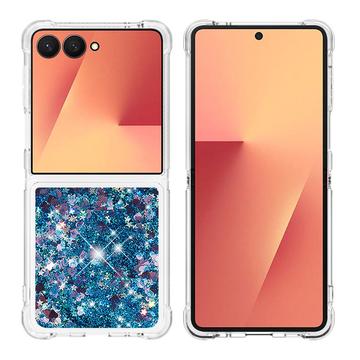 Custodia in TPU Samsung Galaxy Z Flip7 Glitter Quicksand - Cuori blu