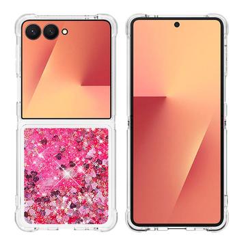 Custodia in TPU Samsung Galaxy Z Flip7 Glitter Quicksand - Cuori rosa
