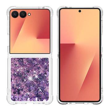 Custodia in TPU Samsung Galaxy Z Flip7 Glitter Quicksand - Cuori viola