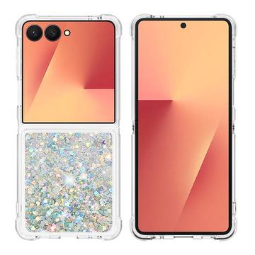 Custodia in TPU Samsung Galaxy Z Flip7 Glitter Quicksand - Cuori d\'argento