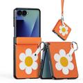 Custodia per Samsung Galaxy Z Flip8 Dux Ducis Luvy con anello per le dita e cinturino per la mano - Arancione / Margherita