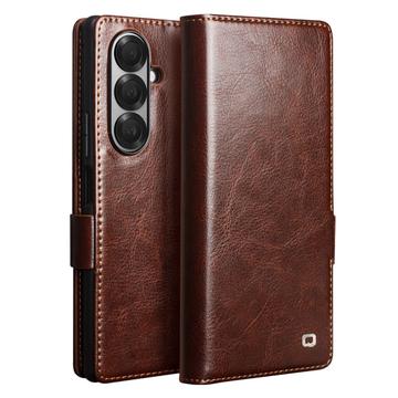 Custodia in pelle a portafoglio Samsung Galaxy Z Fold7 Qialino Classic - Marrone Scuro