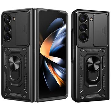 Custodia ibrida con anello rotante e protezione per fotocamera per Samsung Galaxy Z Fold7 - Nera