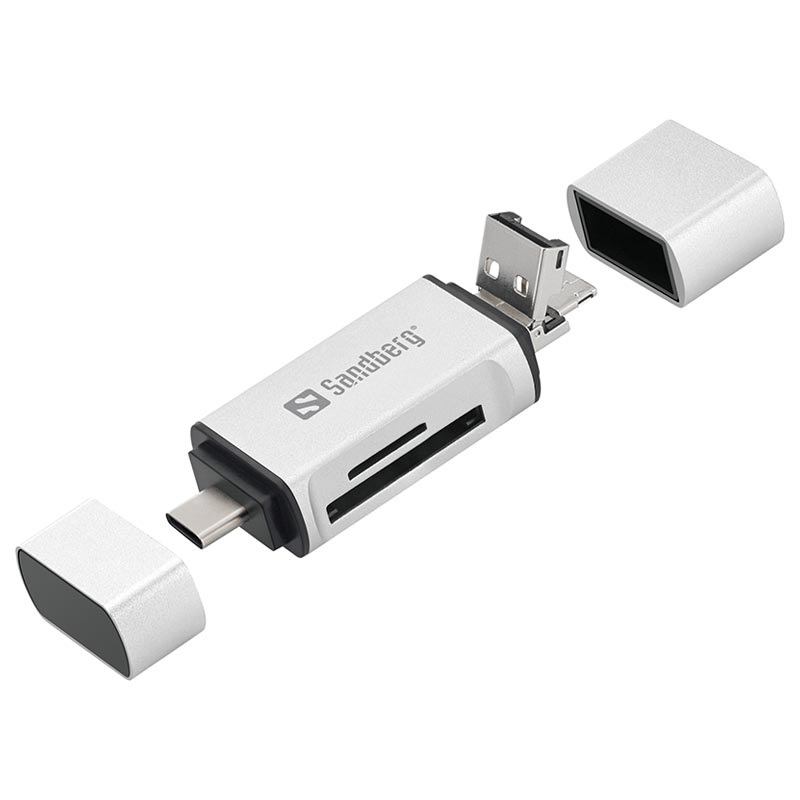 Lettore di schede SD / MicroSD Sandberg - USB-A / USB-C / MicroUSB - Argento