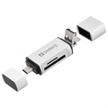 Sandberg SD / Micro SD Card Reader - USB-A / USB-C / MicroUSB - Silver