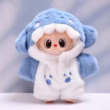 Tuta con cappuccio da squalo per bambola Labubu 17cm - Blu / Bianco
