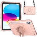 Custodia antiurto per iPad 10.9 (2022) Custodia per tablet con supporto a farfalla in silicone + copertura protettiva in PC con tracolla - Rosa