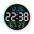 Orologio da parete silenzioso a LED con display digitale e luce ambientale - Nero