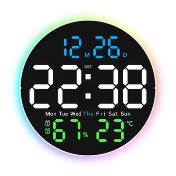 Orologio da parete silenzioso a LED con display digitale e luce ambientale - Nero