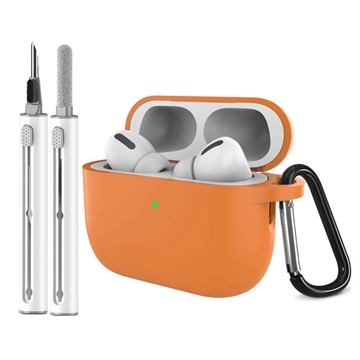 Custodia in silicone per AirPods Pro 3 con moschettone e penna per la pulizia - Arancione