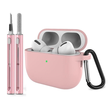 Custodia in silicone per AirPods Pro 3 con moschettone e penna per la pulizia - Rosa