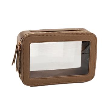 Borsa per il trucco trasparente monostrato Borsa cosmetica impermeabile in pelle PU - Khaki