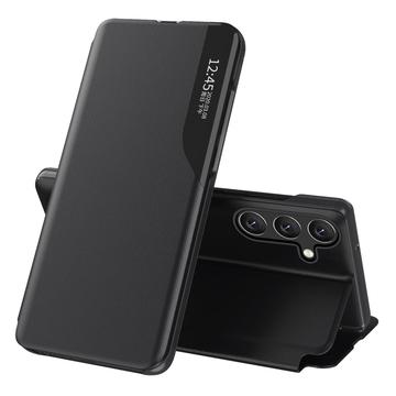 Cover Flip Oppo A54 5G Con Specchio E Funzione Staffa, Custodia Traslucida Clear View, Argentata