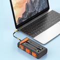 Solar Power Bank 20000mAh with Hand Crank, LED Flashlight and Built-In Cables (Open Box - Excellent) - Orange / Black