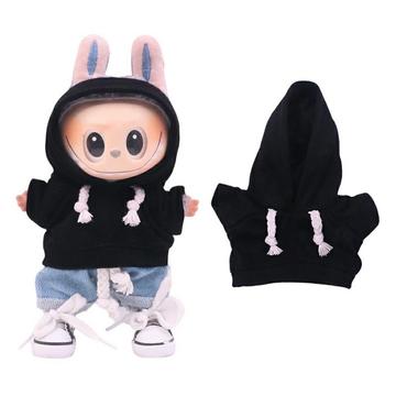 Felpa con cappuccio a tinta unita per Labubu Mini Figure 17cm - Nero