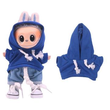 Felpa con cappuccio a tinta unita per Labubu Mini Figure 17cm - Blu scuro