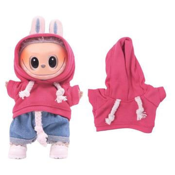 Felpa con cappuccio a tinta unita per Labubu Mini Figure 17cm - Rosa caldo