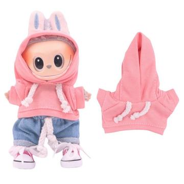 Felpa con cappuccio a tinta unita per Labubu Mini Figure 17cm - Rosa