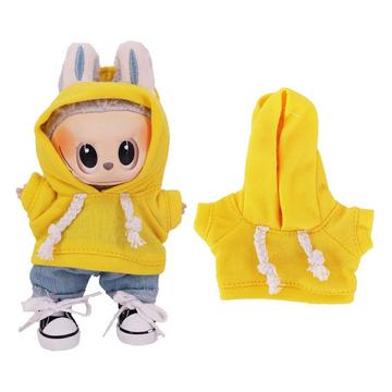 Felpa con cappuccio a tinta unita per Labubu Mini Figure 17cm - Giallo