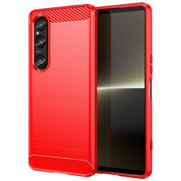 Custodia in TPU spazzolato per Sony Xperia 1 VI - Fibra di Carbonio - Rossa