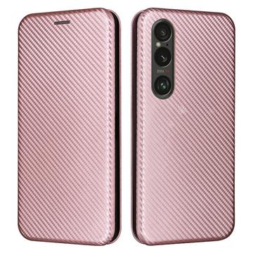 Custodia Flip Sony Xperia 1 VI - Fibra di Carbonio - Rosa Ora