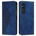 Custodia a portafoglio con motivo a rombi e chiusura magnetica per Sony Xperia 1 VI - Blu