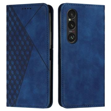 Custodia a portafoglio con motivo a rombi e chiusura magnetica per Sony Xperia 1 VI - Blu