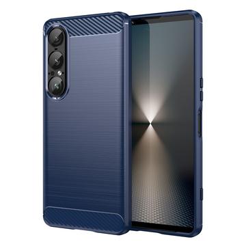 Custodia in TPU spazzolato per Sony Xperia 1 VII - Fibra di Carbonio - Blu