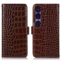 Custodia in Pelle a Portafoglio Serie Crocodile con RFID per Sony Xperia 1 VII