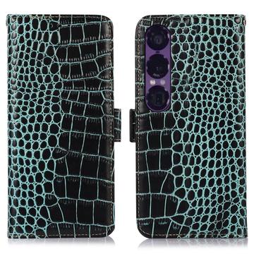 Custodia in Pelle a Portafoglio Serie Crocodile con RFID per Sony Xperia 1 VII