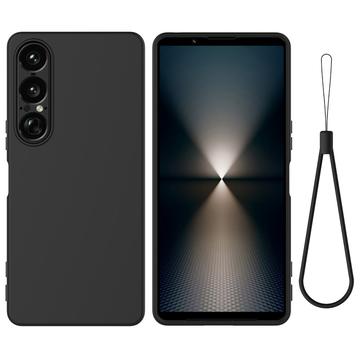 Custodia in silicone liquido con cinghia a mano per Sony Xperia 1 VII - Nera