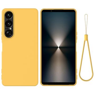 Custodia in silicone liquido con cinghia a mano per Sony Xperia 1 VII - Gialla