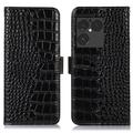 Custodia in Pelle a Portafoglio Serie Crocodile con RFID per Sony Xperia 1 VIII