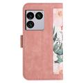 Sony Xperia 1 VIII Custodia a portafoglio floreale con slot per carte - Rosa