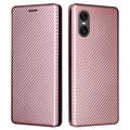 Custodia a Flip per Sony Xperia 10 VI - Fibra di Carbonio - Rosa Oro