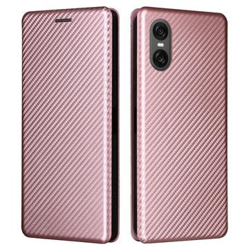 Custodia a Flip per Sony Xperia 10 VI - Fibra di Carbonio - Rosa Oro