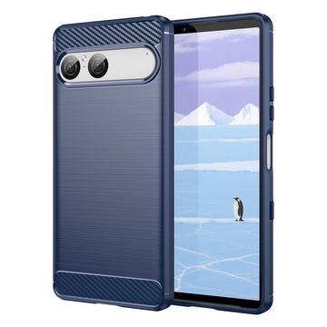 Custodia in TPU spazzolato per Sony Xperia 10 VII - Fibra di Carbonio - Blu