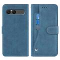 Sony Xperia 10 VII Elegante custodia a portafoglio retrò con portacarte rotante - Blu