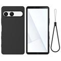 Custodia in silicone liquido con cinghia a mano per Sony Xperia 10 VII - Nera