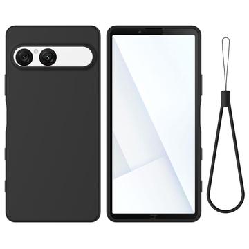 Custodia in silicone liquido con cinghia a mano per Sony Xperia 10 VII - Nera