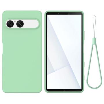 Custodia in silicone liquido con cinghia a mano per Sony Xperia 10 VII - Verde