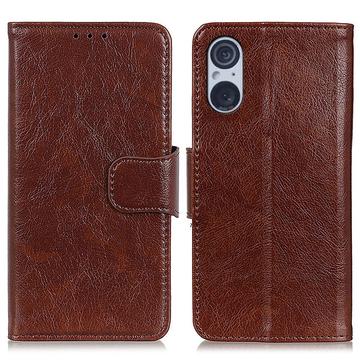 Custodia a portafoglio per Sony Xperia 5 V serie elegante - marrone