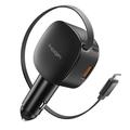 Caricabatteria da auto Spigen EV603BT Essential da 60W con cavo USB-C retrattile, porte USB-C/USB-A - Nero