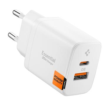 Spigen Essential EE202EU Caricatore da parete a 2 porte 20W - Bianco