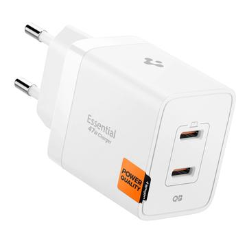 Spigen Essential EE472EU Caricatore da parete rapido doppio USB-C 47W - Bianco