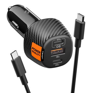 Spigen Essential EV1133 Caricatore da auto ultraveloce a 3 porte con cavo USB-C - 113W - Nero