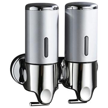 Dispenser per shampoo/sapone a doppia testa in acciaio inox - 2x500ml - Argento