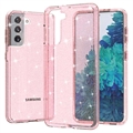 Custodia Ibrida Serie Stylish Glitter per Samsung Galaxy S21 5G - Rosa